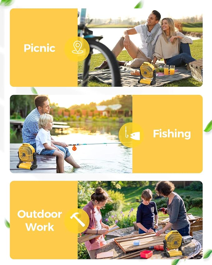 JINLICTE Portable Camping Fan, Rechargeable Battery Powered Tent Fans for Camp Hanging, [8-36Hrs Runtime], 9 Inch, Stepless Speed, Powerful&Quiet, for Picnic, Barbecue, Fishing, Travel, Home, Tent