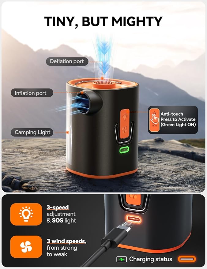 JOYROOM Air Pump for Inflatables with Upgraded 3600mAh 5C Power Battery & Advanced Heat Dissipation, 4.8kPa Ultra-Fast Inflate Deflate for Air Mattress, Pool Floats, Vacuum Storage Bags, Camping Bed