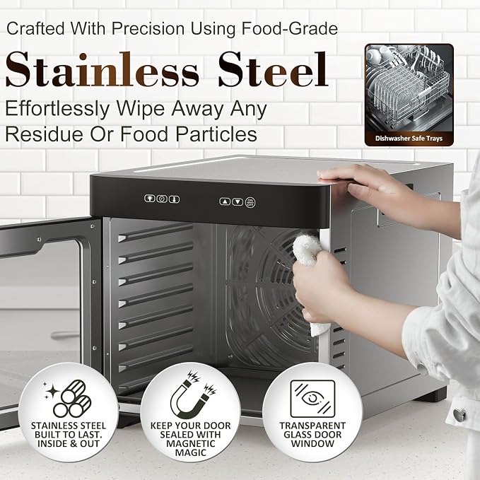 Commercial Large Food Dehydrator, Usable Area up to 9 ft², 800W Full Stainless Steel Dryer Machine, up to 190℉ Temperature, for Meat, Fruit, Veggies, Beef, Herbs