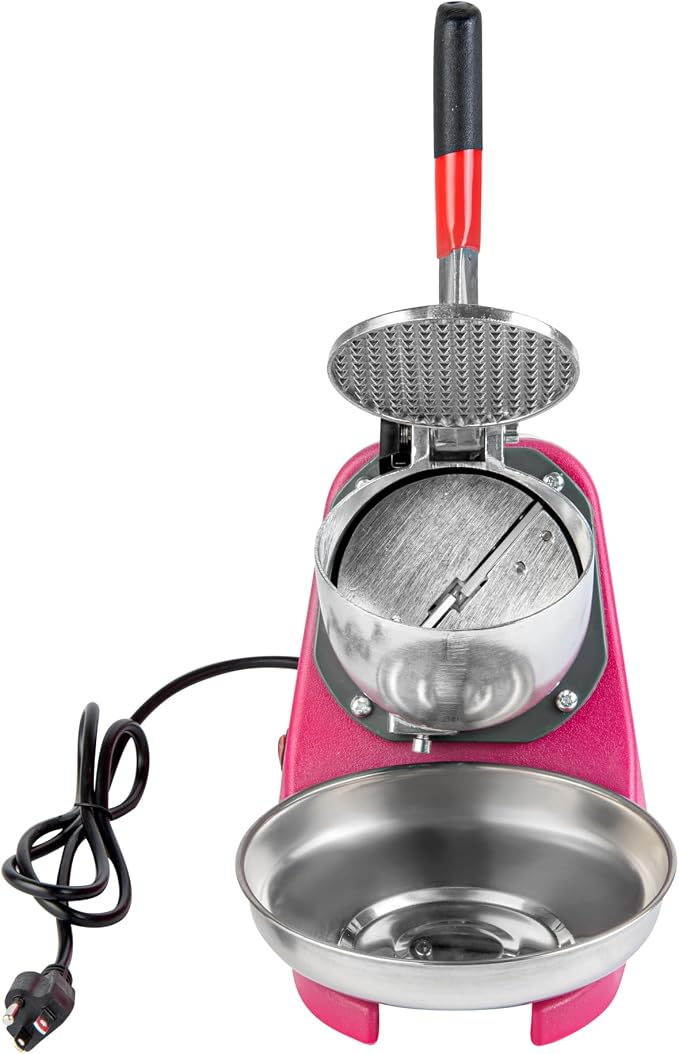 Restaurantware Ice Crusher Machine 65 Count 13.39 x 6.30 x 8.27 Inches Plastic Ice Shaver Dual Blade Compact Countertop Stainless Steel Red