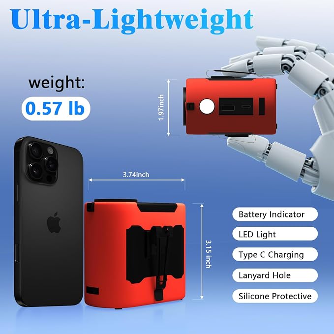 10000mAh Portable Waist Fan, Rechargeable Battery, 40H Max Runtime, 5 Speeds 16000RPM Strong Airflow, Hands-Free Neck Fan, Personal Wearable Shirt Belt Clip Fan for Outdoor, Jobsite, Camping (Orange)