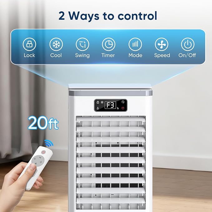 Evaporative Air Cooler, Portable Personal Air Cooler with Detachable Water Tank & Ice Box, 36-40dB Quiet Air Conditioners Cooling Fan with Child Lock, Evaporative Cooler for Bedroom Office Dorm Home