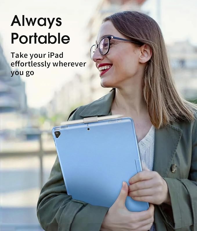 Baisla iPad 9th Generation Case with Keyboard 10.2" (2021), 360° Rotatable with Trackpad & Rainbow Backlit, iPad Keyboard case for 9th/8th/7th, iPad Air 3, iPad Pro 10.5 (Sky Blue)