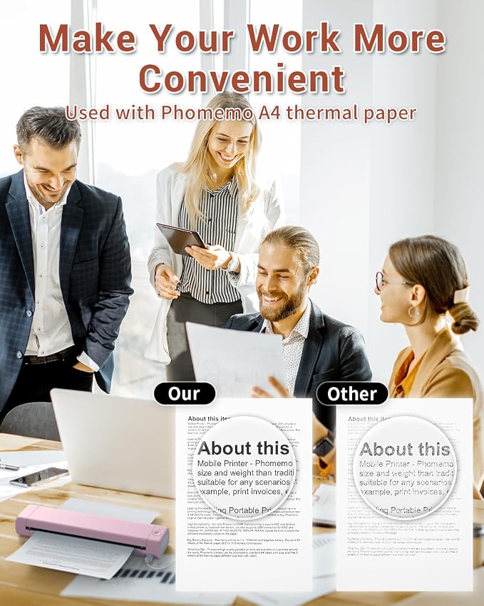 Phomemo Portable Printers Wireless for Travel, M08F Thermal Bluetooth Printer Support for 8.5"x11" US Letter, Small Inkless Printer Compatible with iOS, Android, Laptop for Car, Office, Home