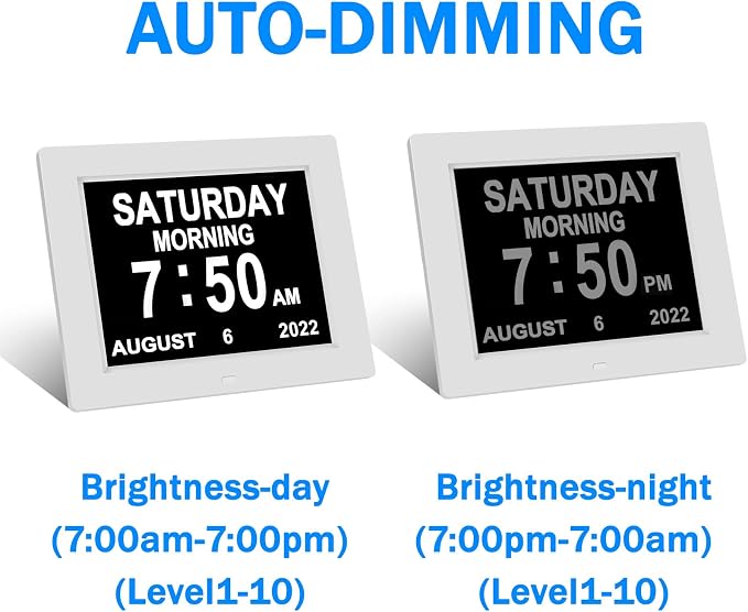 Medication Reminder Digital Calendar Dementia Day Date Time of The Week Clock for Seniors Elderly Impaired Vision Memory Loss Clock