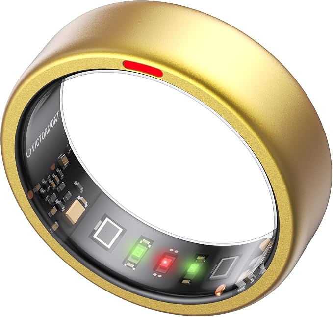 Smart Ring Pro, No App Subscription, Sleep & Activity Tracker with Heart Rate Monitoring, 7 Days Battery Life, IP68 Waterproof Fitness Ring, Compatible with iOS & Android(Matte Gold,12)