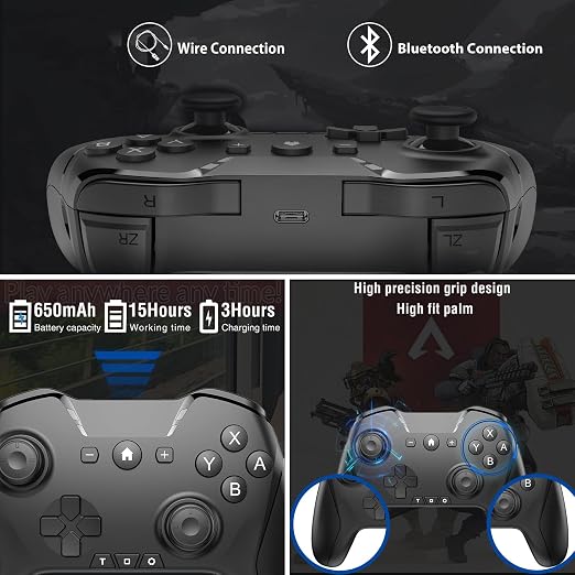 Bluetooth Controller for Switch/Mac/PC/Steam/Mobile Phone/iOS/Android//TV/iPad/Table/Apple Arcade MFi Games, switch pro controller wireless with Adjustable Dual Motion,Turbo,Macros,6-Axis,Wake Up for Black Myth: Wukong (Black) (Purple) (Black with Clip)