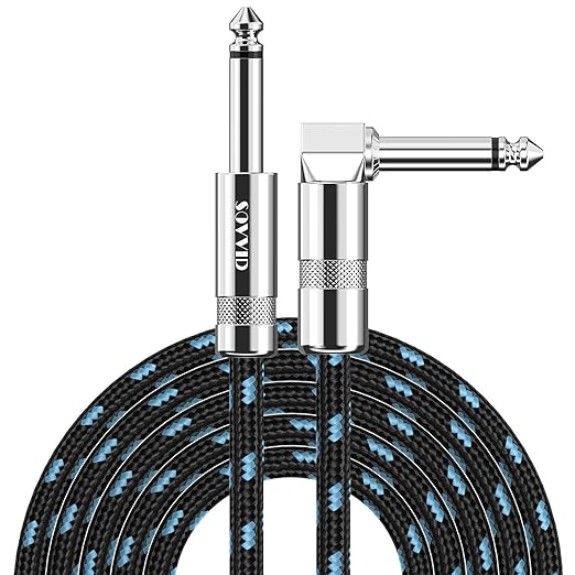 Professional Guitar Cable 1.8M/6FT, Braided Guitar Lead Instrument Cables 6.35mm 1/4 Inch Jack Cord for Electric Guitar Bass, Amp, Speaker, Keyboard, Mandolin, Pro Audio (Black Blue)