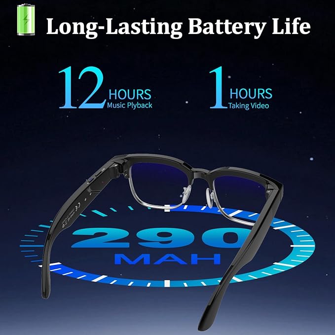AI Smart Glasses with Camera, 8MPW Anti-Shake Bluetooth Camera Glasses, 1080P Video Recording Dual Mic Noise Reduction, Real Time Translation&Simultaneous Interpretation, 290mAh Capacity(W630)