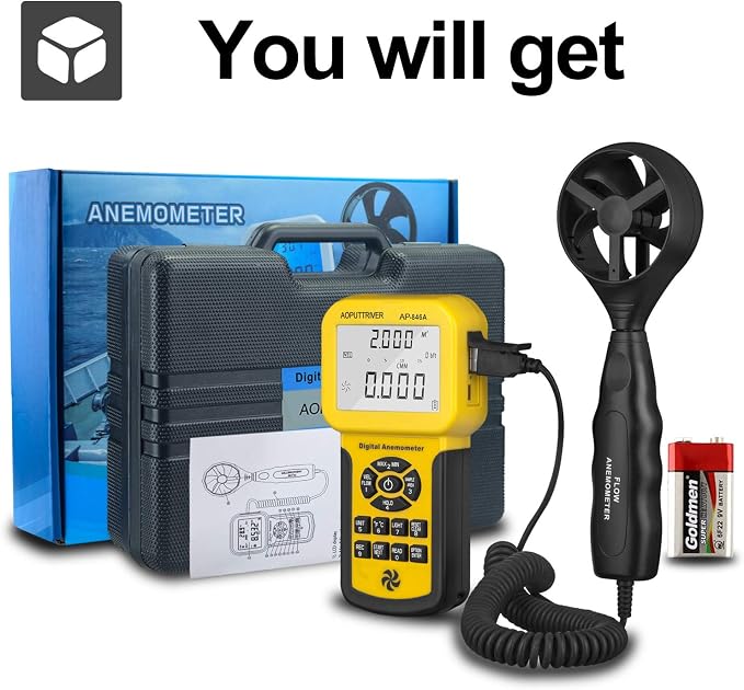Pro HVAC Anemometer,Air Velocity Meter Measuring Wind Speed/Wind Temp/CFM Air Flow Meter with Backlight Max/Min/Avg,Professional Wind Speed Meter 0.001~100mph-AP-846A