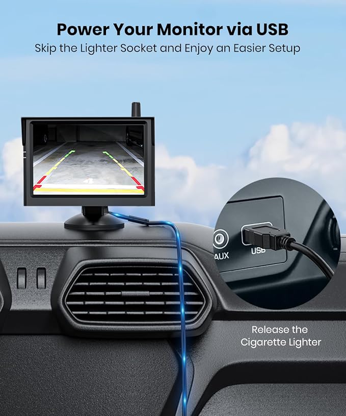 AUTO-VOX S4B Wireless Backup Camera Bundle: Includes 4PIN USB Cable & S4B CAM, Split-Screen Display, Quick Install, IP69K Waterproof, Ideal for Truck, Trailer, or Car