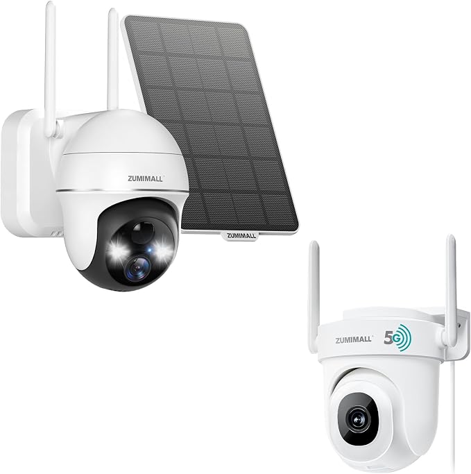 ZUMIMALL Solar Security Cameras Wireless Outdoor, 360° View Outdoor Camera Wireless Solar Powered 5MP 5G Security Camera Outdoor Wired