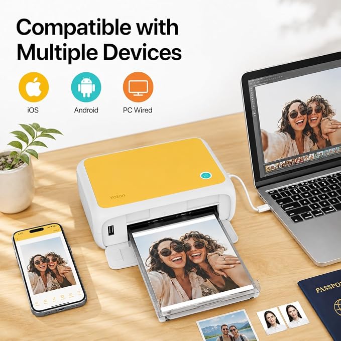YOTON Photo Printer, Picture Printer with 54 Sheets (4"x6") & 1 Ink Ribbon, Support AR Video Printing, Wi-Fi Connection, Portable Photo Printer for iPhone/Android/Laptop (Yellow)