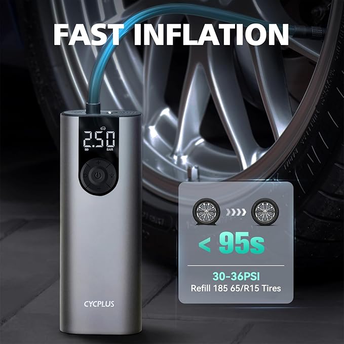 CYCPLUS Tire Inflator Portable Air Compressor, 150 PSI Cordless Air Pump with Digital LCD Screen Pressure Gauge, Electric Pump for Car, Motorcycle, Bicycle and Balls
