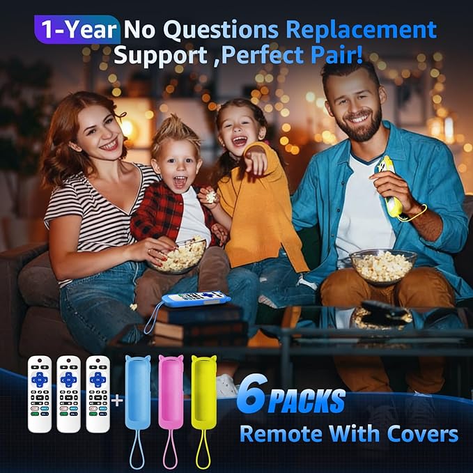 (Pack of 3) Replacement Remote Only for Roku TV with Soft Silicone Protective Cover (Glow in The Dark), Universal Remote for TCL/Onn/Hisense/Sharp/Element/Philips Roku Smart TV (Elegant White)