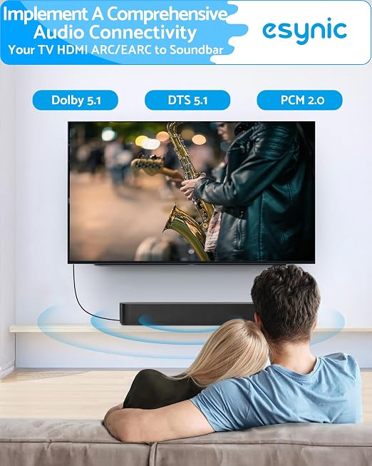 eSynic Professional 192KHZ eARC to Optical Converter-5 ft Long Compact Cable Design-USB Power ARC Audio Extractor-Plug & Play-Dolby5.1 & DTS 5.1 Formats-from HDTV ARC/eARC Ports to Optical Soundbar