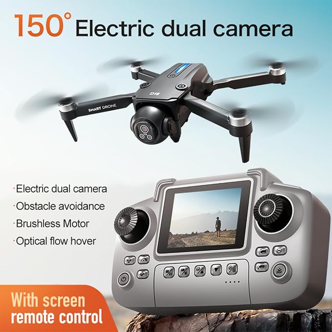 Drone with Dual 2K HD Camera for Adults&Beginner, WiFi FPV Drone,LCD Screen RC,Gesture Selfie&Waypoint Flight,150 Tilt Camera,One-Key Takeoff/Landing,45Min Flight,2 Batteries,Gift for Men