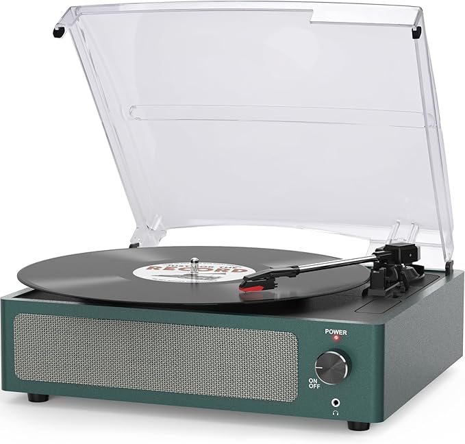 Record Player for Vinyl Turntable with Built-in Wireless Receiver & 2 Stereo Speakers 3 Speed 3 Size LP Players Portable Turntables for Vinyls Records Headphone AUX RCA Auto Stop New Sleek Dark Blue