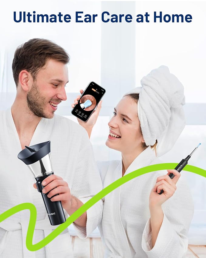 KAUGIC Ear Wax Removal - One-Hand Manual Ear Cleaner with Camera, 7 PCS Ear Spoons, Safe Ear Irrigation Kit for Adults (Blue)