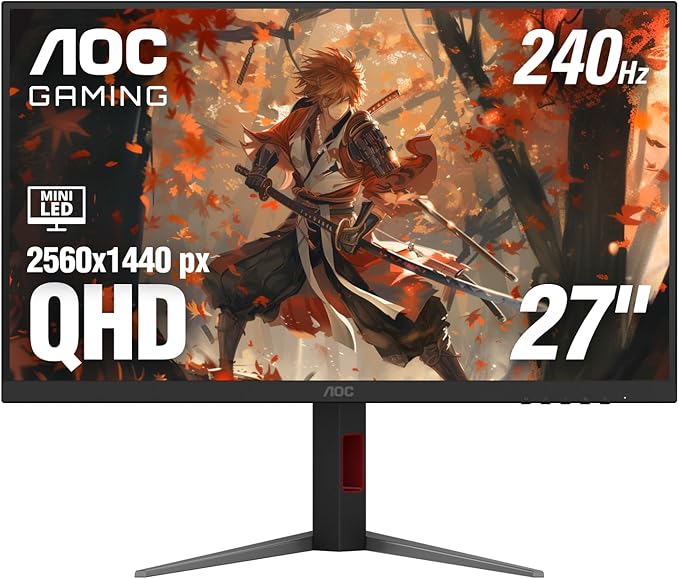 AOC Gaming Q27G4ZMN 27" Mini-LED Gaming Monitor, QHD Ultra Wide 1440p, 240Hz, 1ms, DisplayHDR 1000, Adaptive-Sync, 1152 Dimming Zones, Xbox/PS5/Switch Ready, 3-Year Zero-Bright-dot.