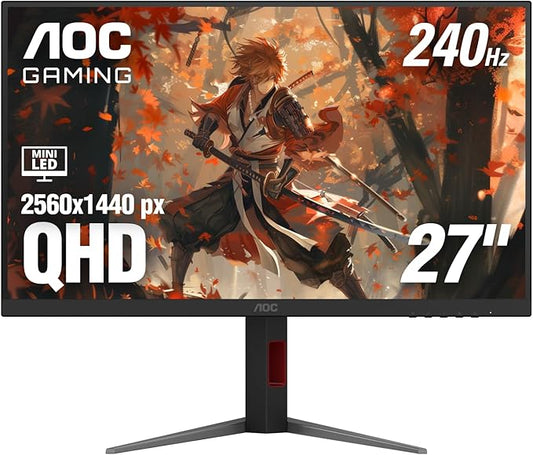 AOC Gaming Q27G4ZMN 27" Mini-LED Gaming Monitor, QHD Ultra Wide 1440p, 240Hz, 1ms, DisplayHDR 1000, Adaptive-Sync, 1152 Dimming Zones, Xbox/PS5/Switch Ready, 3-Year Zero-Bright-dot.