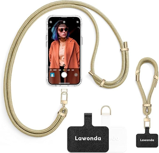 2 Pads Phone Lanyard Adjustable Crossbody Cell Phone Neck Strap Universal Mobile Phone Wrist Lanyard + 2pcs Patch Tether Tab for Travel Essentials Beige