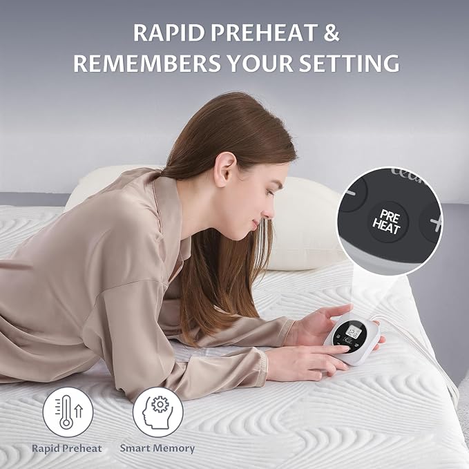 California King Size Electric Heated Mattress Pad - Bed Warmer with Memory & Preheat Functions, 12 Heat Settings Dual Control for 1-12 Hours Auto Off, Lighted Button