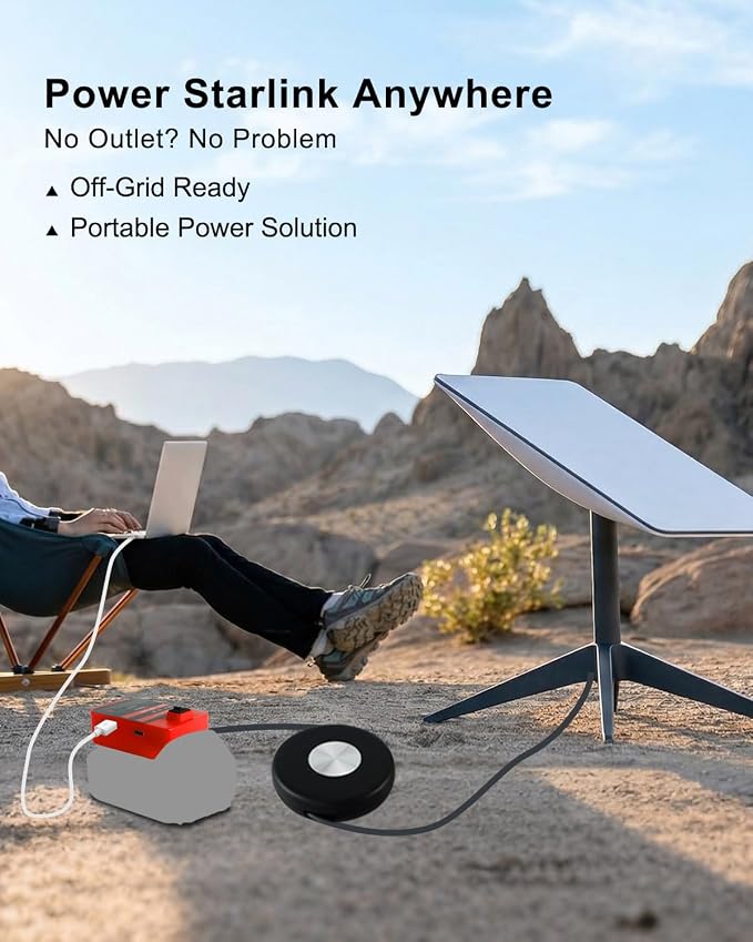 Starlink Mini Battery Adapter Compatible with Milwaukee 18V Battery – Portable Off-Grid Power Supply with USB & Type-C Fast Charging, 10FT Heavy-Duty Cable, With Low-Voltage Protection and Storage Box