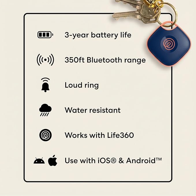 Tile by Life360 Mate Bluetooth Tracker, Keys Finder and Item Locator for Keys, Bags and More. Phone Finder. Both iOS and Android Compatible. 1-Pack (Navy Blaze)