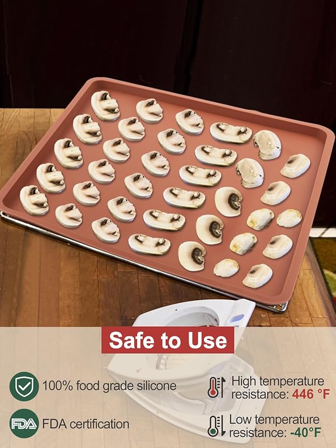 6PCS Silicone Food Dehydrator Sheets with Edge, Compatible with Cosori 12" x 11" Trays, Square Non-stick Tray Liner, High Temperature Resistance Reusable Dryer Mats