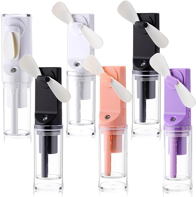 6 Pack Portable Misting Fan Handheld Rechargeable Fan Mini Battery Operated Fans with 4 Speeds Water Mist for Women Men Home Office Travel Makeup Outdoor(White, Black, Pink, Purple)