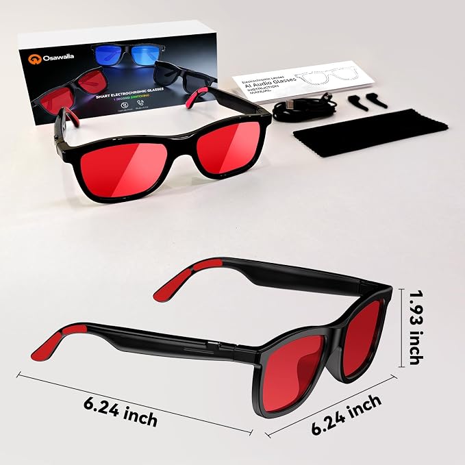 2026 Smart Audio Glasses with Electrochromic Lenses, Adjustable Tint Sunglasses for Driving,Travel,Daily Use,Open Ear Bluetooth 5.4, AI Translation, Premium Tech Gadget Gift for Men Women
