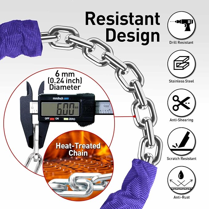 Bike Chain Lock Security 5 Digit Resettable Combination, 51.2 inches Heavy Duty Anti Theft Lock Chain for Bicycle, Motocycle, Scooter, Gate, Fence (Purple, 4.2ft)