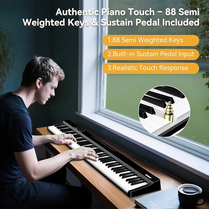 Portable Piano Keyboard 88 Keys: Semi-Weighted Folding Digital Piano Bluetooth, 128 Tones & Silent Mode TERENCE Electric Folding Piano Kit for Adult