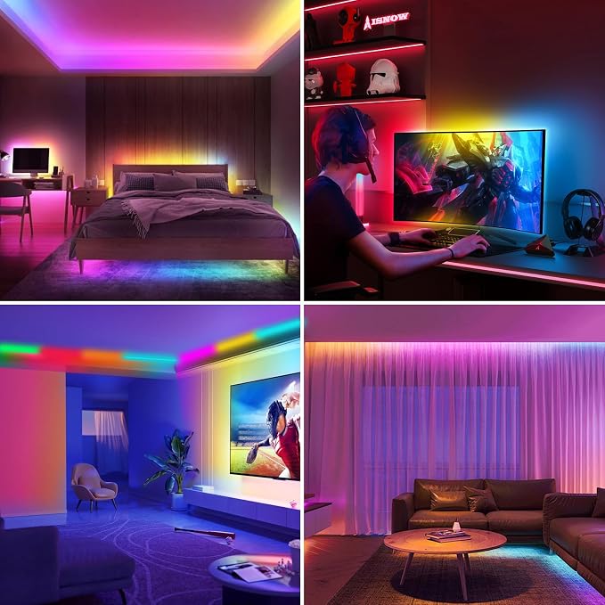 COB LED Strip Light with RGB Smart IC, 2 Rolls of 16.4ft, 12mm Width Flexible Tape Lights with WiFi App Control, 24V Color Chasing Addressable 7200 LEDs COB Light Strip for Bedroom Kitchen Wall Decor