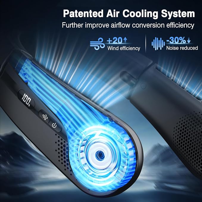 ChillGo Portable Neck Fan - 8400 RPM Enlarged Turbo Airflow - 5200mAh Personal Rechargeable Cooling Wearable Fan - Max 16H, 4 Speeds, Foldable, LED Display - Great Gifts for Men Women - NYC Midnight