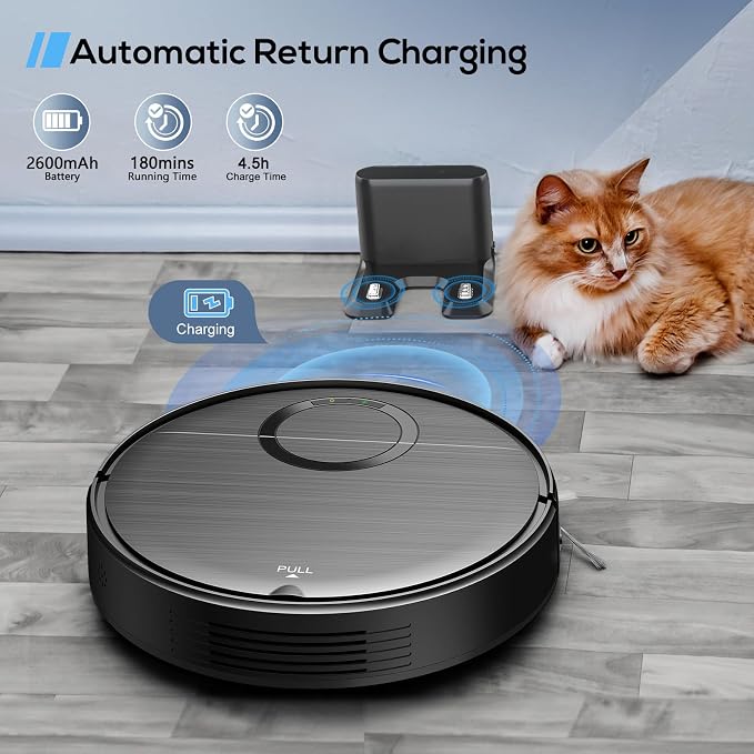Robot Vacuum, 2 in 1 Robot Vacuum and Mop Combo for Pet Owners: Strong Suction, Anti-Tangle Brushless Inlet, Picks Up Dog & Cat Hair, Wet Mopping Removes Paw Prints, Auto-Recharge with Schedule