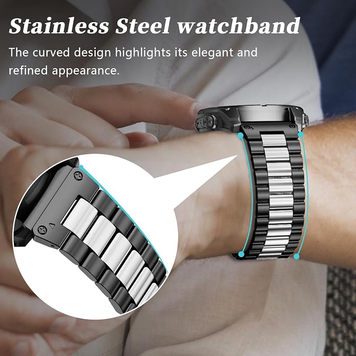 22mm Stainless Steel Metal Band Compatible with Garmin Fenix 8 Pro tactix 8 47mm/E/7/6/pro/5/Plus,Quick-fit Watch Strap for quatix 8 47mm 7/Pro/6/Forerunner 970/965/955/Descent G2 G1 Solar
