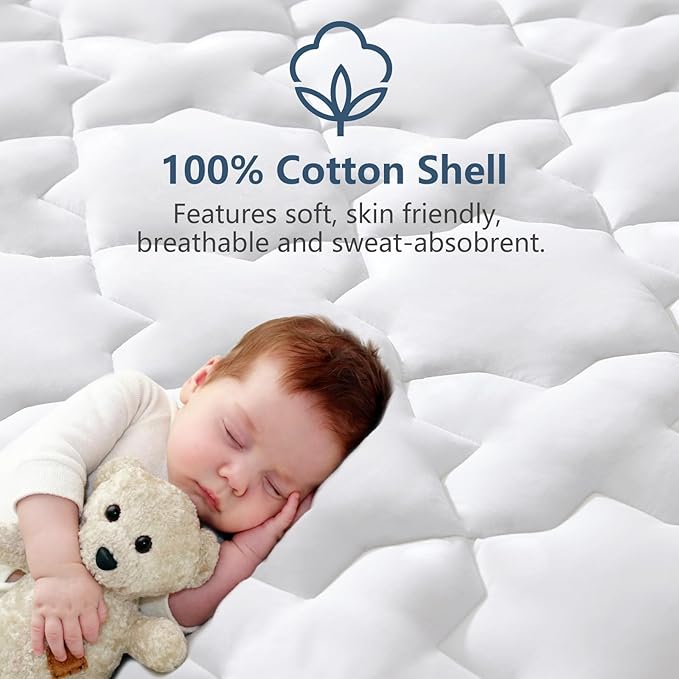 CozyLux Twin Mattress Pad - Cotton Twin Mattress Topper - Fits up to 8-21" Thick Mattresses, 450GSM Quilted Fitted Breathable Soft Mattress Cover, Cooling Mattress Protector (39"x75", White)