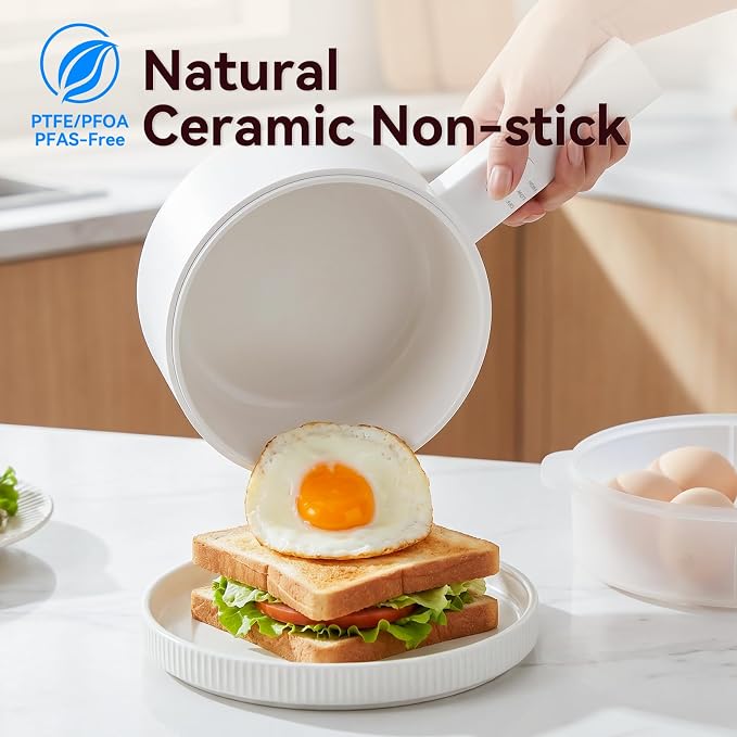 Electric Hot Pot with Steamer, 1.5L Ceramic Glaze Non-stick Portable Pot, Dual Power Multi-functional Electric Cooker, Suitable for Steak, Pasta, Hot Pot, Ramen, Electric Pot for Dorm(with steamer)