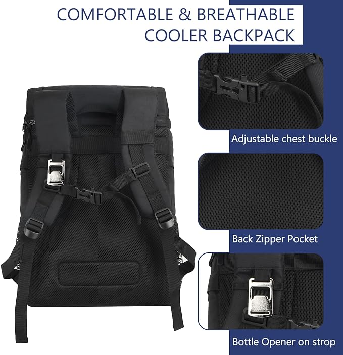 Cooler Backpack, 30 Can Backpack Cooler 4-Sided Cold Retention Technology, Lightweight & Hands-Free for Beach, Camping