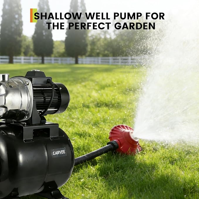 Garvee 1.6 HP Shallow Well Pump with Pressure Tank, 1320 GPH, Water Jet Irrigation Pump, Automatic Pressure Switch, Stainless Steel, for Home, Farm, Garden & Yard, Black