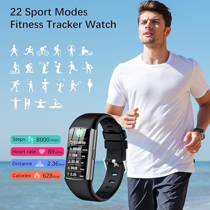 Smart Watch, Step Tracker Watch with 24/7 Heart Rate Monitor, Blood Oxygen, Sleep Monitor, Step Counter, Sports, IP68 Waterproof Fitness Watches for Men Women Compatible with Android & iPhone (Black)