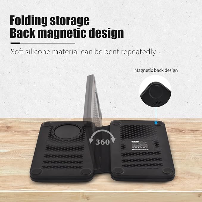 3-in-1 Charging Station for Apple Devices, Fast Mag Safe Wireless Charger, Foldable Travel Charger for Cell Phone 16-12 Series, AirPods, and iWatch Series (Bamboo)