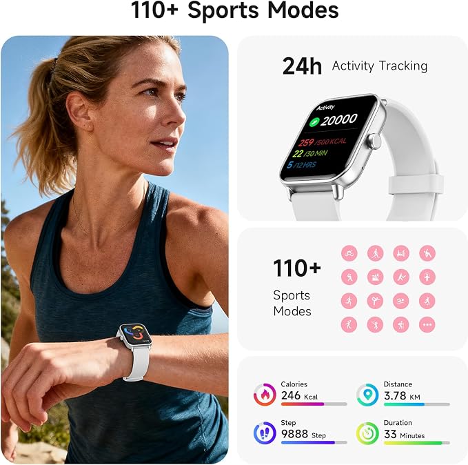 Smart Watch for Women Men,1.85 inch AMOLED Touchscreen for Android & iPhone Alexa Built-in Bluetooth Calls,Fitness Watch 110+ Sport Modes Heart Rate/Sp02/Sleep/Calories Monitor IP68 Waterproof