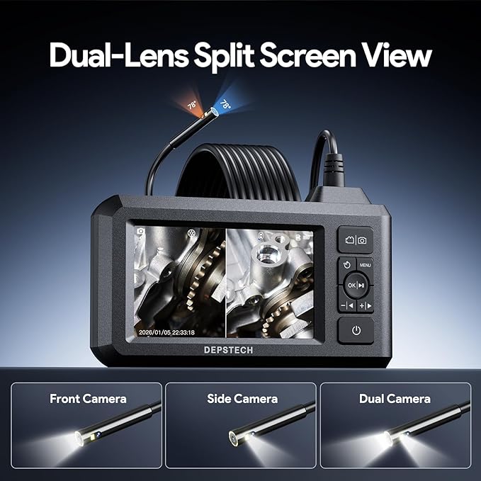 DEPSTECH Inspection Endoscope Camera with Light: Dual Lens 1080P Borescope with 4.3" IPS Screen & 16.5FT Snake Cable, Industrial Waterproof Video Automotive Tools for Sewer, HVAC, Plumbing, Mechanic