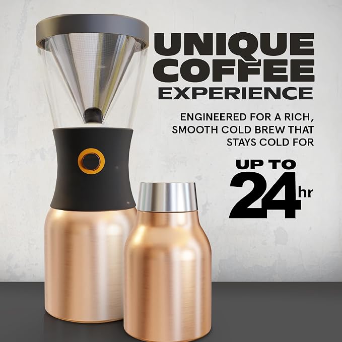 asobu Cold Brew Coffee Maker, Award-Winning 40oz Insulated Cold Brew Brewer with Portable Stainless Steel Carafe – No.1 Europe Coffee Fest Winner, Leakproof, BPA-Free, Keeps Cold 24H