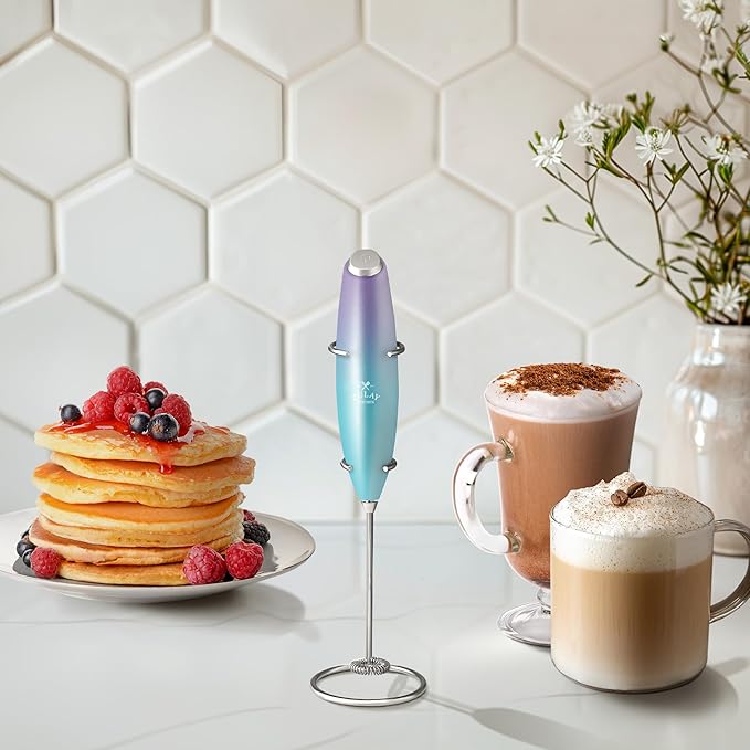 Zulay Kitchen Powerful Milk Frother Wand With Duracell Batteries - Ultra Fast Handheld Drink Mixer - Electric Whisk Foam Maker for Coffee, Lattes, Cappuccino & Matcha - Z1 Motor - Borealis