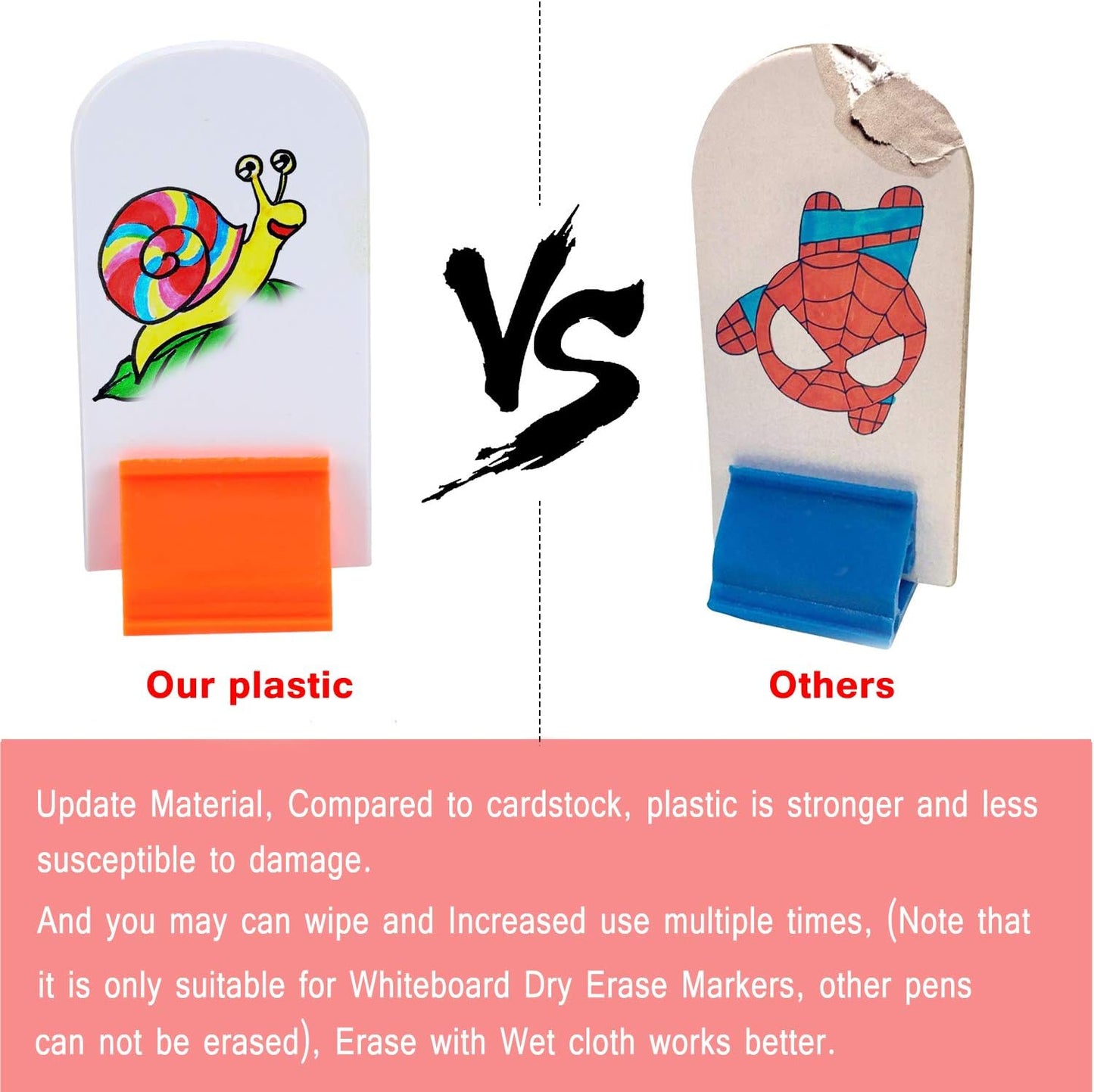 Meetory 112 Pcs Blank Game Board Markers and Game Card Stands with Black Marker Pens, 65 Plastic Token Cards with 45 Multi-Color Card Stands for DIY Board Game Party Favor