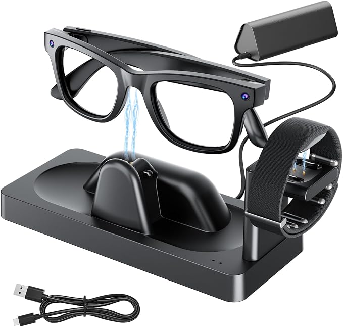 Charging Dock for Meta RayBan Display&Neural Band Smart Glasses Accessories | 3-in-1 Dock, One-stop Charging. Smart chip + Fast charging. Dual-Color LED Status. Contact Charging. Drop & Charge